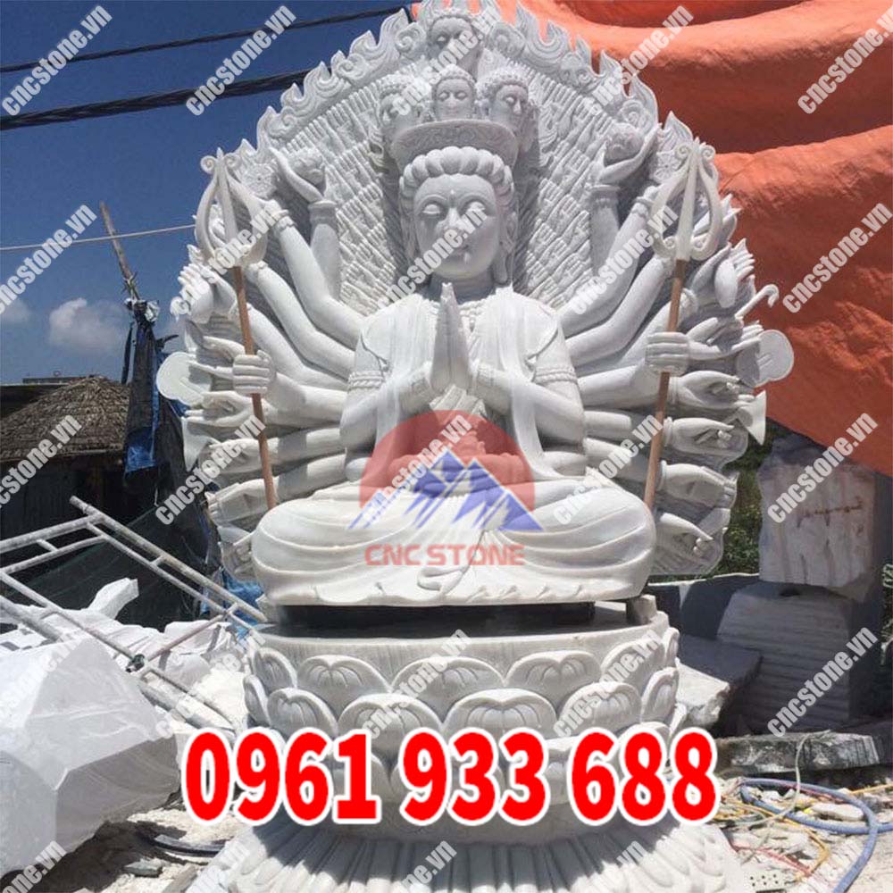 Tượng Quan Âm nghìn tay ngồi trên đài sen tại cnc stone